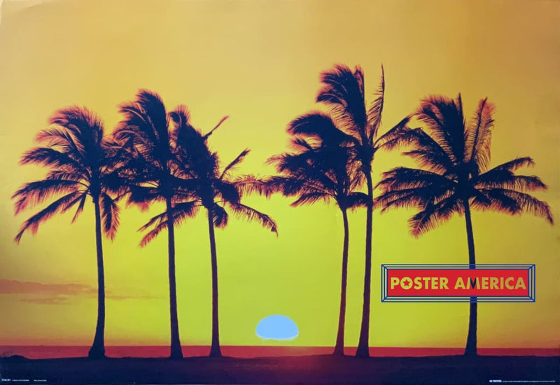 Load image into Gallery viewer, Oahu Hawaii Ocean Sunset With Palm Trees Scenic Poster 24 X 36

