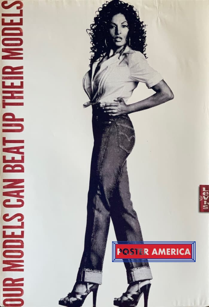 Load image into Gallery viewer, Pam Grier Our Models Can Beat Up Their Levis Poster 24 X 35 Vintage Poster
