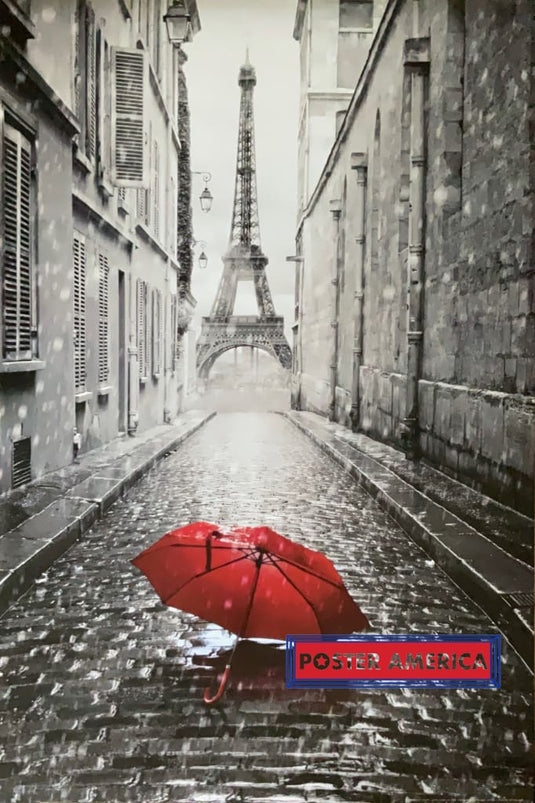 Parapluie Rouge Red Umbrella Art Poster 24 X 36