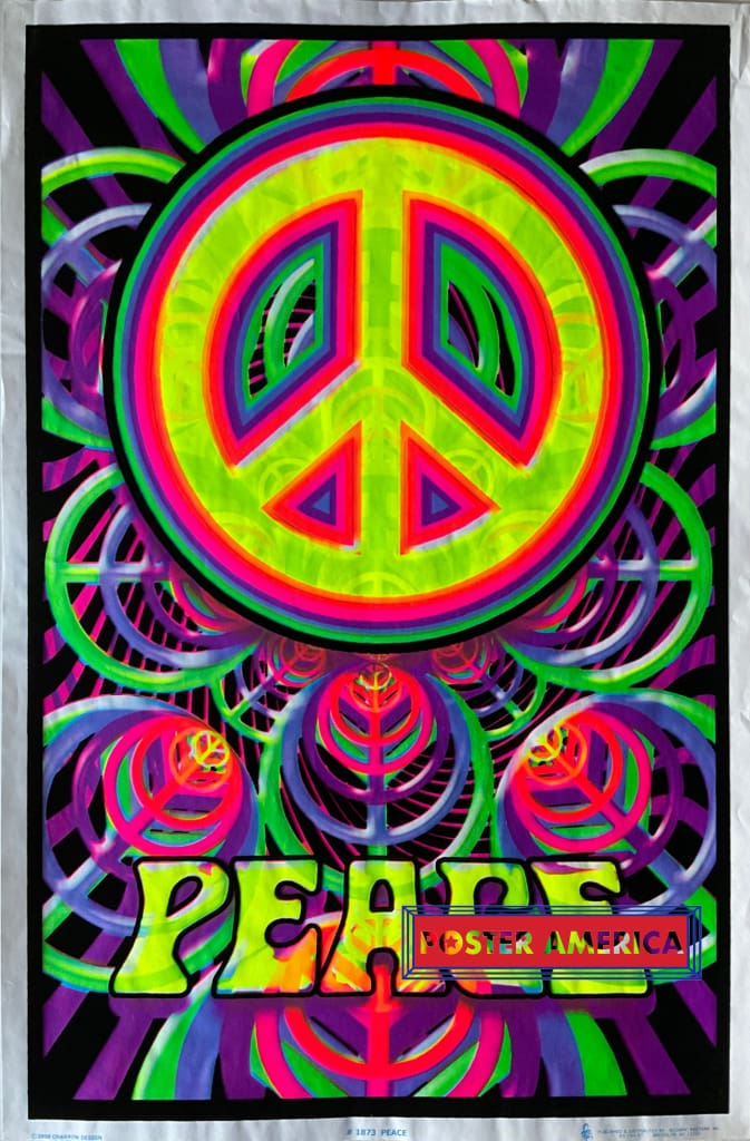 Load image into Gallery viewer, Peace Sign Psychedelic Black Light Poster 23 X 35
