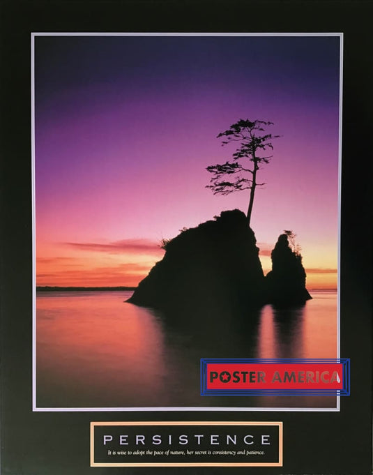 Persistence Inspirational Quote 1998 Vintage Soothing Sunset Poster