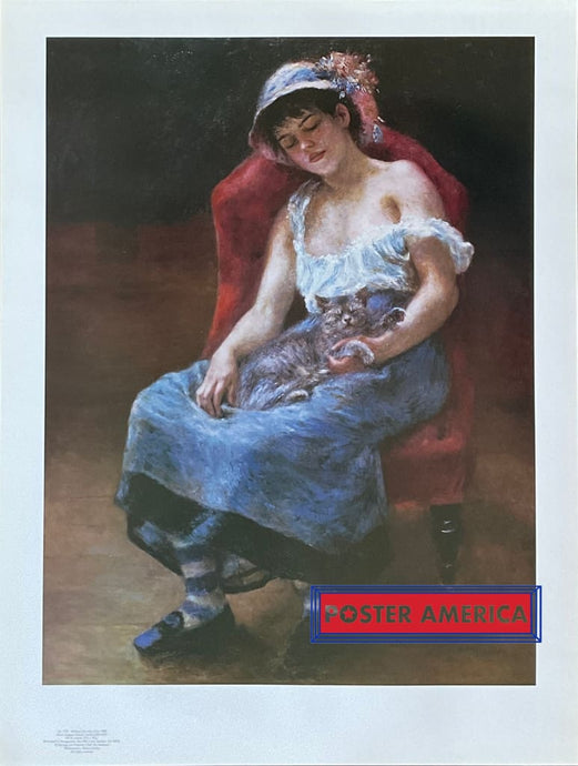 Pierre Auguste Renoir Sleeping Girl With A Cat Vintage Art Print 19 X 25 Posters Prints & Visual
