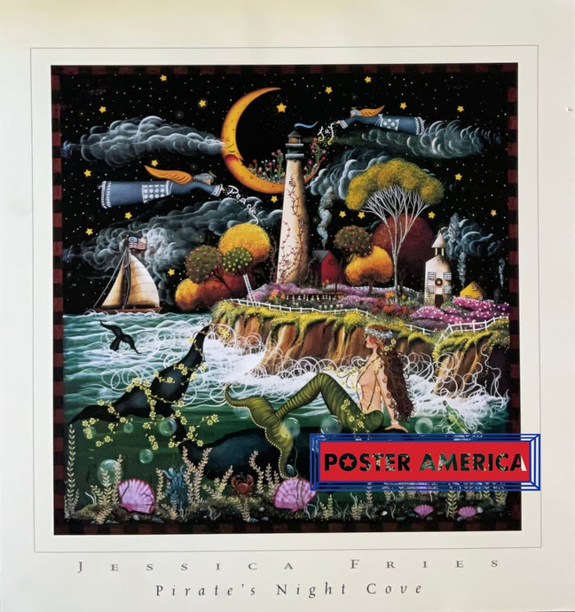 Pirates Night Cove By Jessica Fries Vintage Art Print 23 X 24.5 Vintage Poster