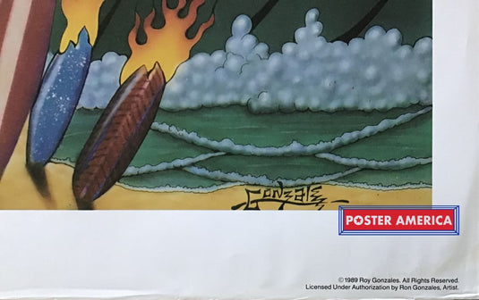Pray For Surfing By Roy Gonzales 1989 Vintage Poster 23 X 35 Vintage Poster