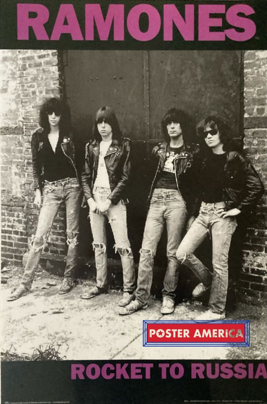 Ramones Rocket To Russia Reproduction Poster 24 X 36 Purple Lettering Black & White
