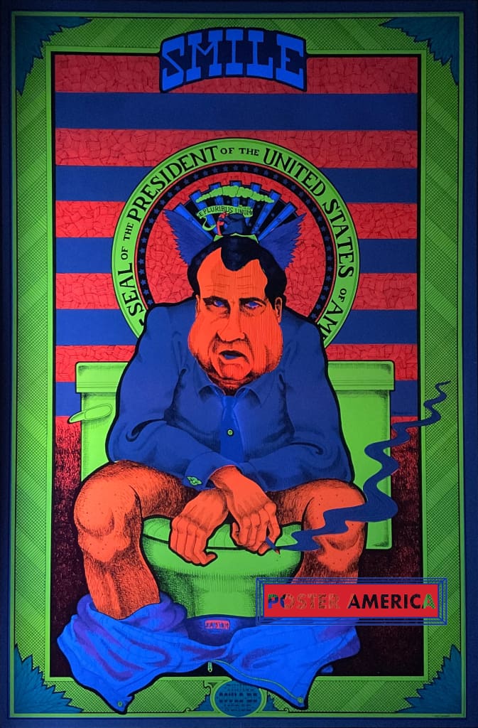 Load image into Gallery viewer, Richard Nixon Smile On The Toilet Original 1971 Black Light Vintage Poster 23 X 35 Posters Prints &amp;
