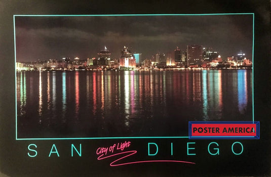 San Diego City Of Light Skyline At Night 1990 Poster 24 X 36 Vintage Poster