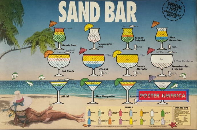 Sand Bar Official 1991 Spring Break Edition Vintage Poster 23 X 35 Lee Mikles West Chester