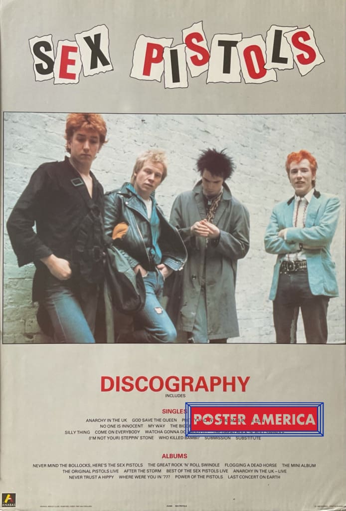 Sex Pistols Discography Vintage 1989 Poster 24 X 35 Printed In