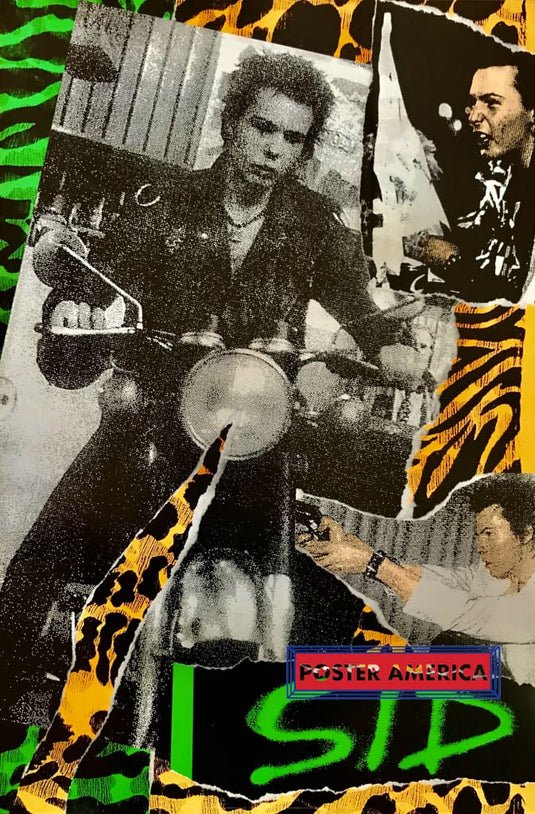 Sid Vicious Sex Pistols Vintage 1989 Collage Poster 23.5 X 35 On Motorcycle