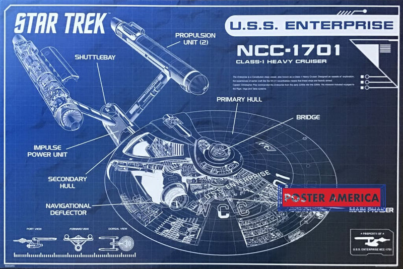 Load image into Gallery viewer, Star Trek Uss Enterprise Blueprint Poster 24 X 36

