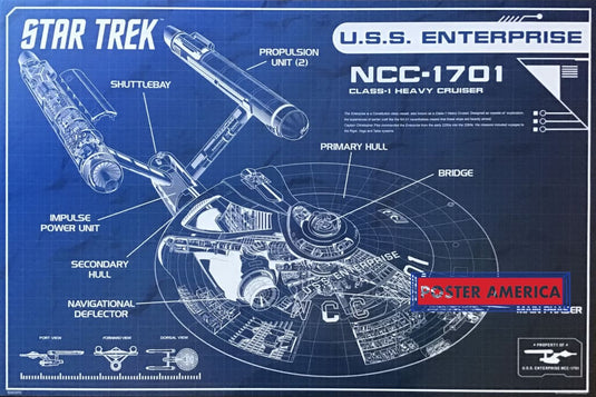 Star Trek Uss Enterprise Blueprint Poster 24 X 36