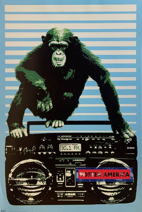Steez Blue Chimpanzee On Stereo Urban Art Poster 24 X 36