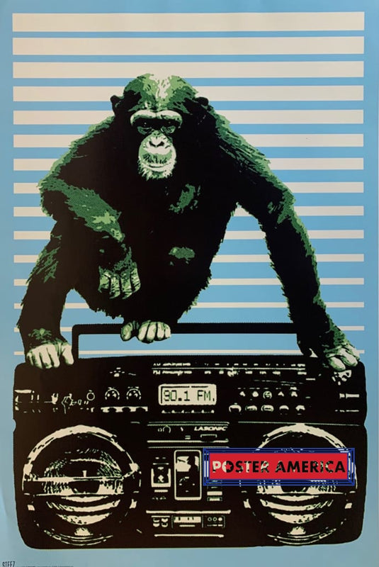 Steez Blue Chimpanzee On Stereo Urban Art Poster 24 X 36