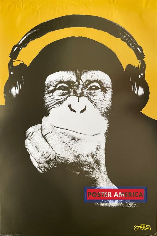 Steez Chimpanzee With Headphones Art Poster 24 X 36