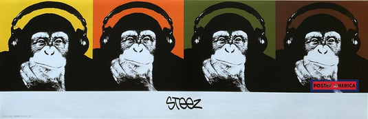 Steez Chimpanzee With Headphones Art Slim Print 12 X 36