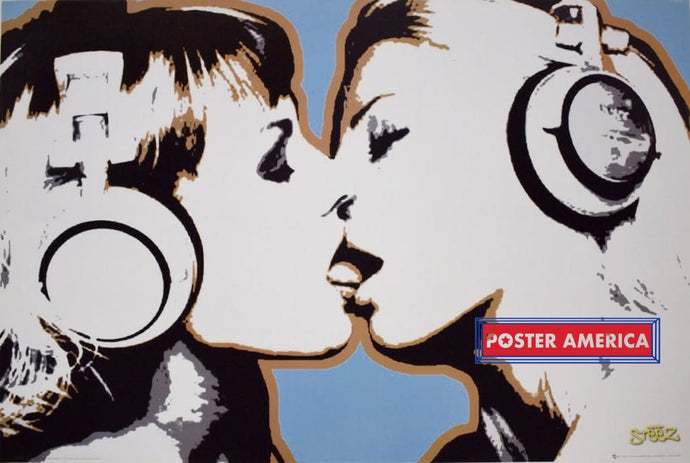 Steez Two Girls Tongue Kissing With Headphones On Art Poster 24 X 36