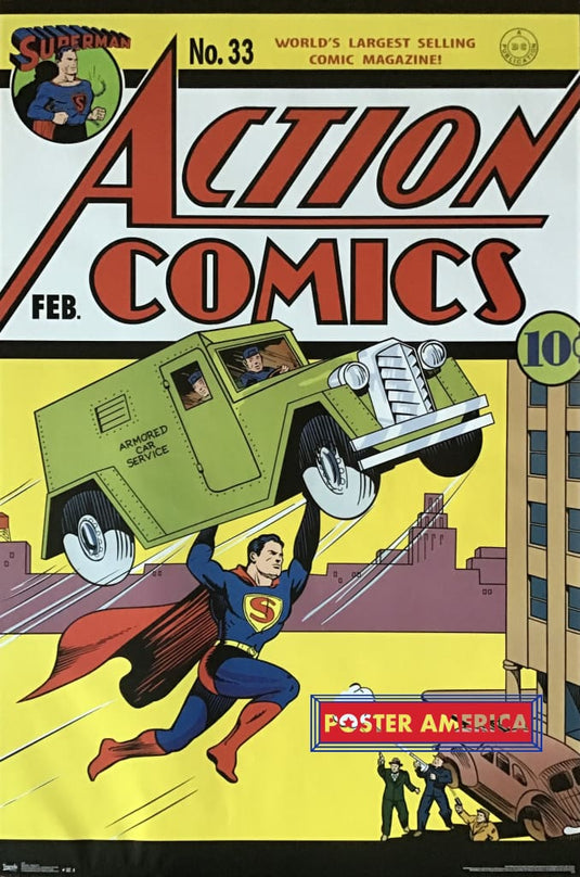Superman Action Comics Magazine Issue Number 33 Reproduction Poster 22.5 X 34