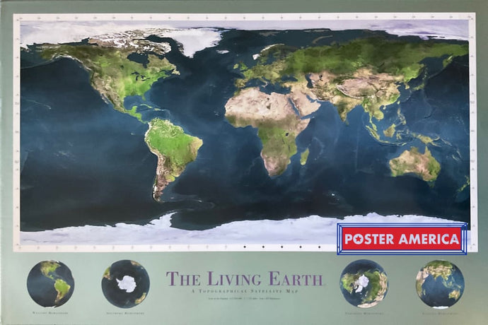 The Living Earth A Topographical Satellite Map Vintage 1997 24 X 36 Poster