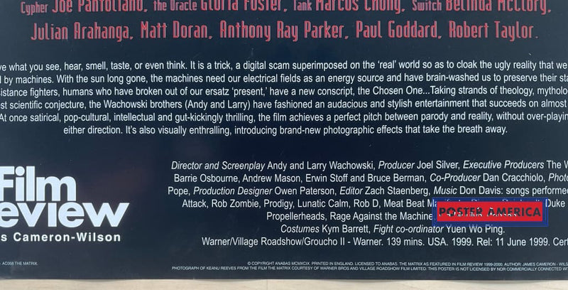 Load image into Gallery viewer, The Matrix Film Review By James Cameron-Wilson Vintage Movie Poster 24 X 34
