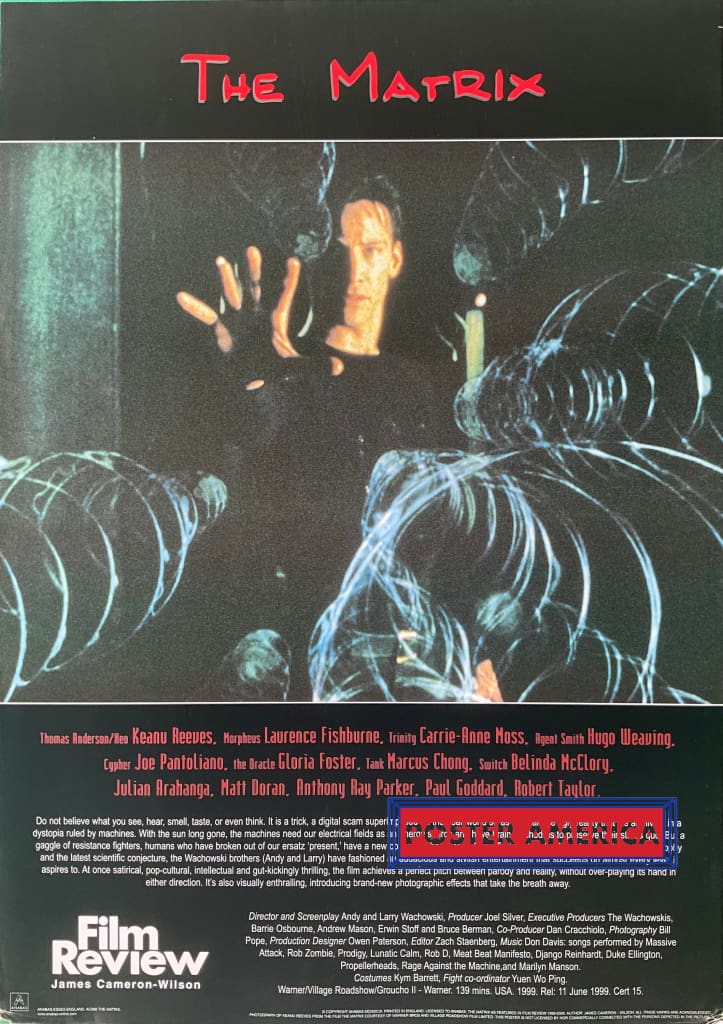 Load image into Gallery viewer, The Matrix Film Review By James Cameron-Wilson Vintage Movie Poster 24 X 34
