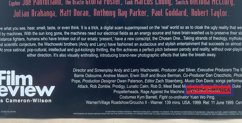 Load image into Gallery viewer, The Matrix Film Review By James Cameron-Wilson Vintage Movie Poster 24 X 34
