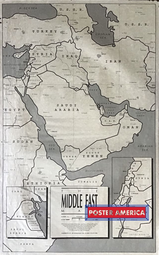 The Middle East Map With Legend Poster 22 X 35