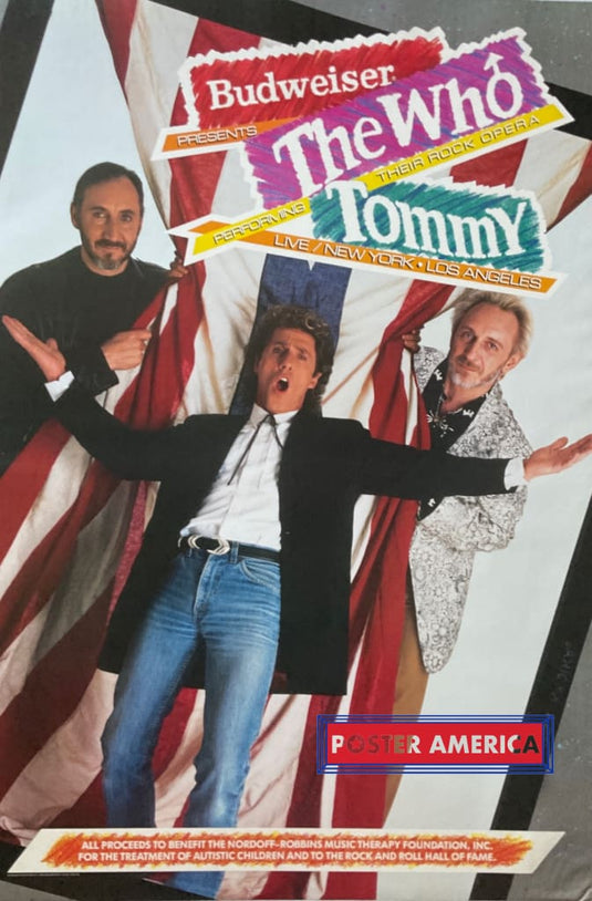 The Who Vintage 1989 Original Benefit Concert Promo Poster 24 X 35 Presented By Budweiser Live