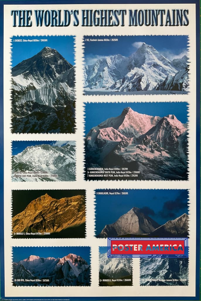 Load image into Gallery viewer, The Worlds Highest Mountains Vintage 1999 Swedish Import Poster 24 X 36
