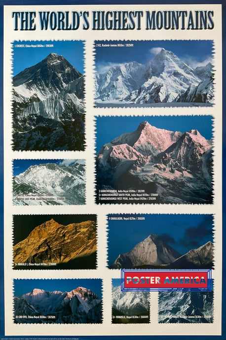 The Worlds Highest Mountains Vintage 1999 Swiss Import Poster 24 X 36