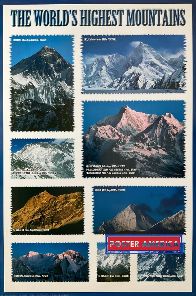 Load image into Gallery viewer, The Worlds Highest Mountains Vintage 1999 Swiss Import Poster 24 X 36
