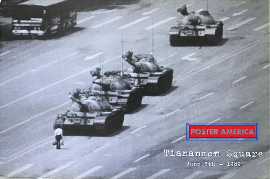 Tiananmen Square June 5Th 1989 Man Blocks Tanks Black And White Poster 24 X 36