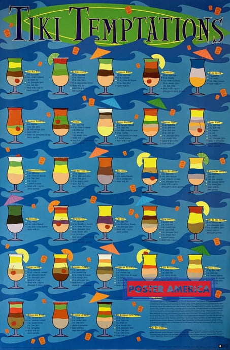 Tiki Temptations Tropical Drink Recipes Poster 24 X 36