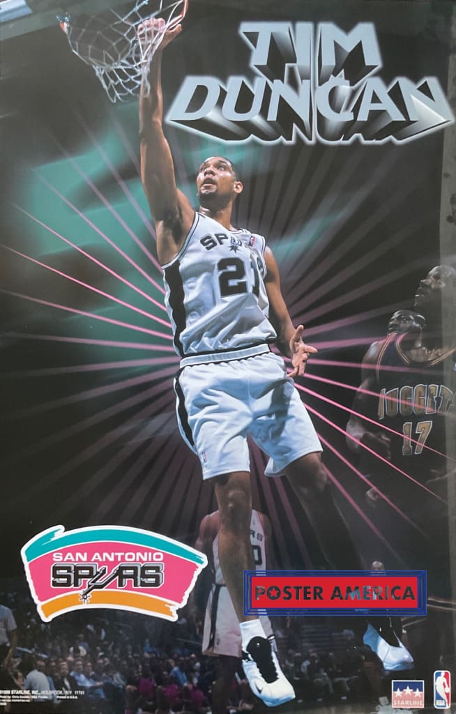 Load image into Gallery viewer, Tim Duncan Spurs Vintage 1999 Nba Poster 22.5 X 34.5 San Antonio Logo Hof

