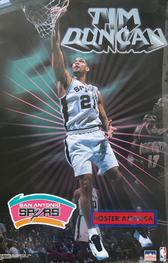 Tim Duncan Spurs Vintage 1999 Nba Poster 22.5 X 34.5 San Antonio Logo Hof
