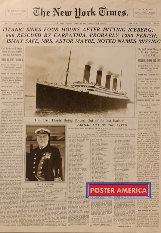 Titanic New York Times Poster 24 X 36