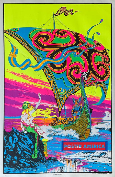 Vikings Return Original 1970S Black Light Poster 23 X 35 Posters Prints & Visual Artwork