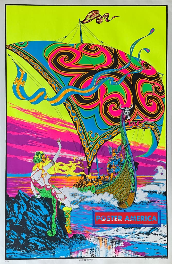 Load image into Gallery viewer, Vikings Return Original 1970S Black Light Poster 23 X 35 Posters Prints &amp; Visual Artwork
