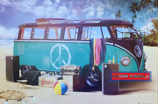 Volkswagen Van Peace Sign Beach Uk Import Poster 24 X 36