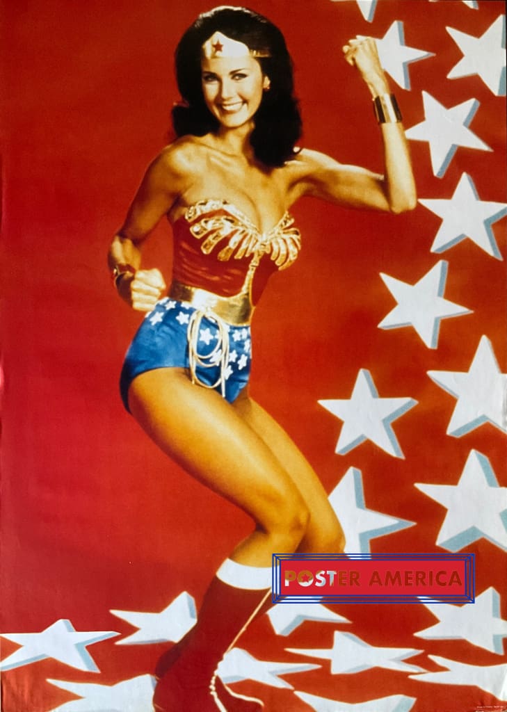 Load image into Gallery viewer, Wonder Woman Lynda Carter Red Background Vintage Poster 24 X 33.5
