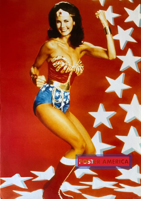 Wonder Woman Lynda Carter Red Background Vintage Poster 24 X 33.5