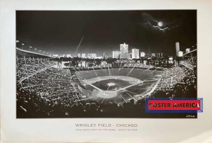 Wrigley Field Chicago Fans Shed Light On The Game Vintage Art Print 24 X 35 Vintage Poster